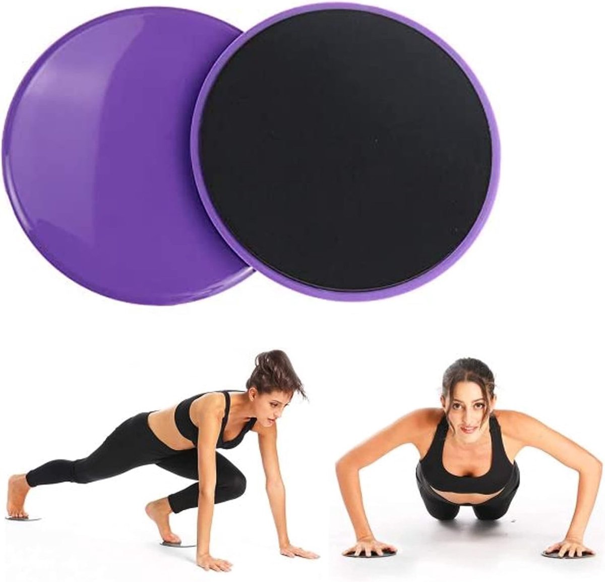 Dubbelzijdige schuifplaten voor core training, abdominale oefeningen en full-body fitness - Geschikt voor tapijt en houten vloeren (Paars)