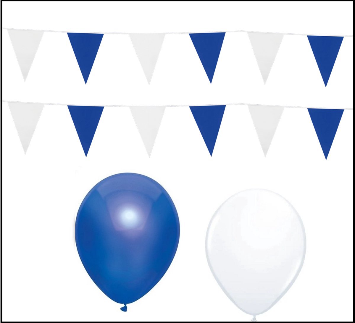 2x Vlaggenlijn blauw/wit 10 meter + 20 ballonnen blauw/wit - Versiering Slinger Feestdecoratie Decoratie