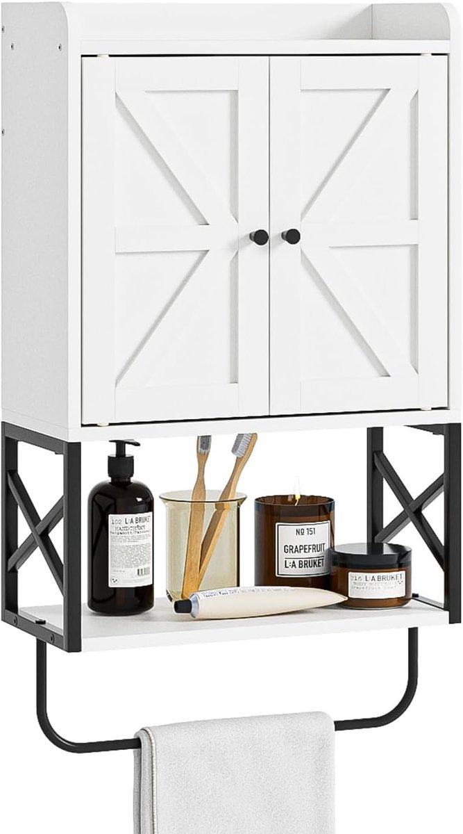 Badkamerkastje hangend - Wit - 68,5 x 39 x 23 cm - Inclusief verstelbare planken - Voor badkamer en keuken