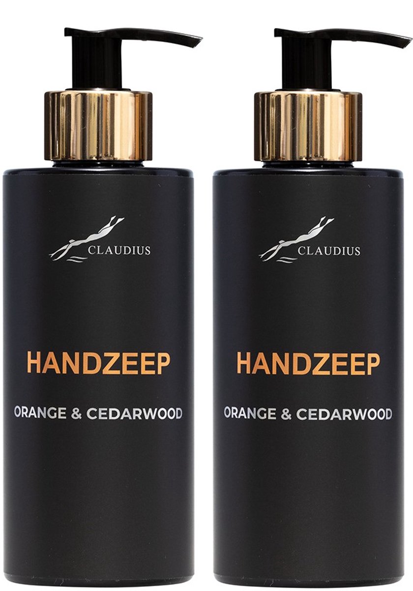 Handzeep Sweet Orange & Cedarwood 300 ml - met gouden pomp - zwarte fles - set van 2 stuks - Voordeelverpakking