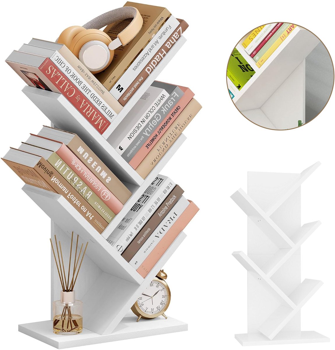 Boekenkast In Boomvorm Met 4 Lagen - Kleine Boekenkast - Modern Boekenrek - Vrijstaande Boekenplank - Smal Displayrek