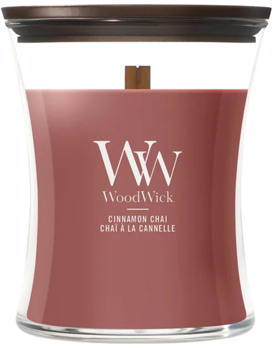 WoodWick Hourglass Medium Geurkaars - Cinnamon Chai - 60 branduren Oranje
