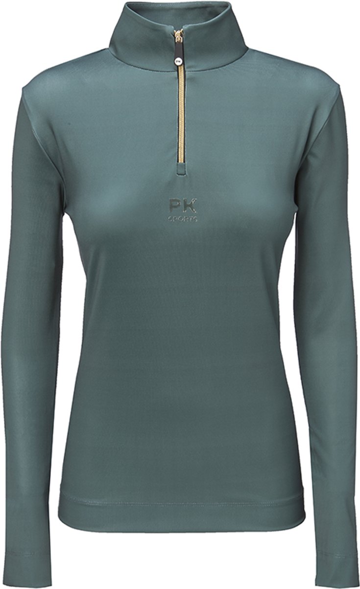 PK International - Vesper - Shirt - Technisch trainingsshirt - sneldrogend - ademend - Hoge kraag - Gouden Ritsje - Sea Moss - Groen/Blauw - XS/34