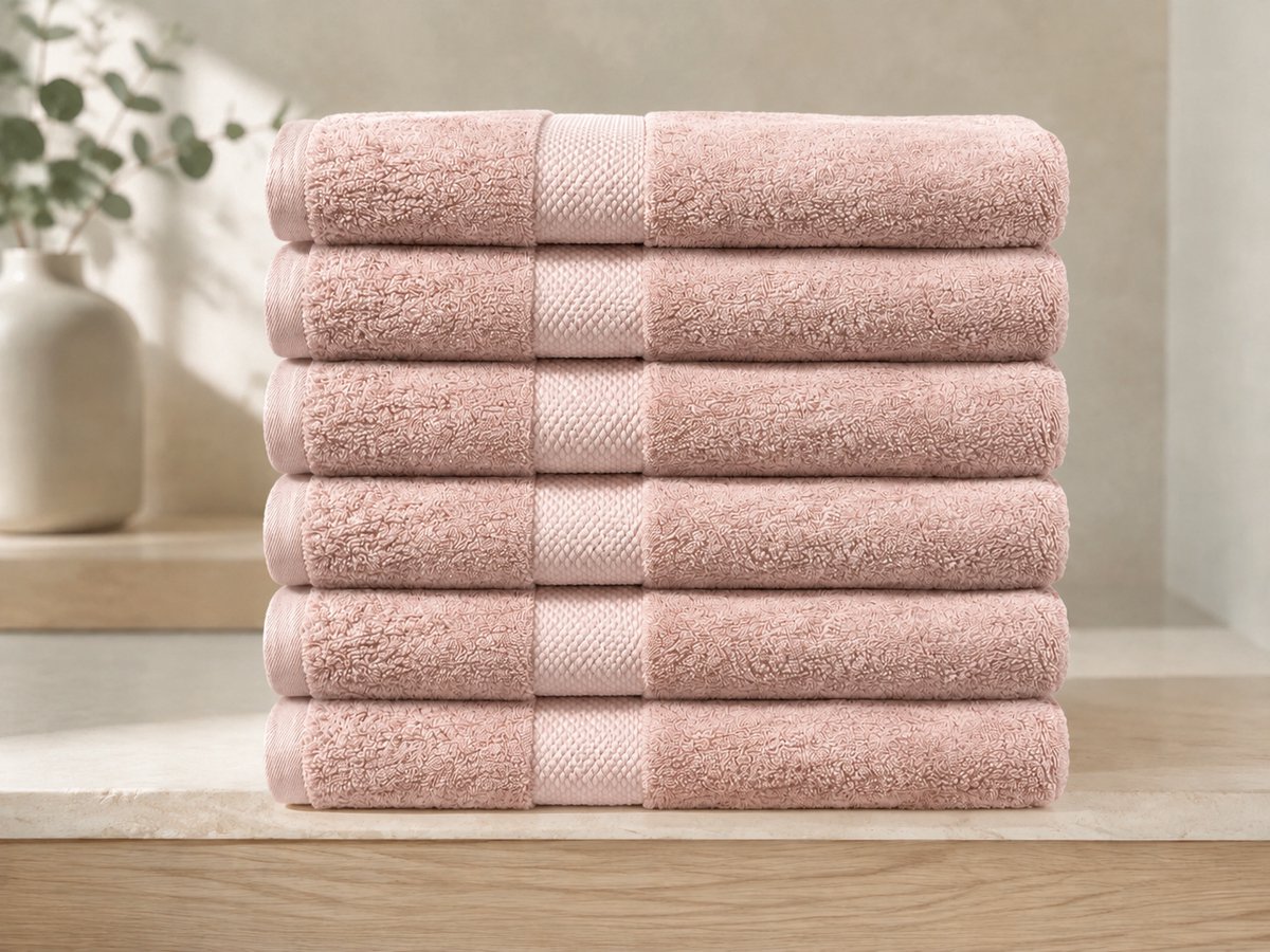 The Linen Room Handdoeken – 50 x 100 cm – Set van 6 – 100% Katoen – 650 GSM Dubbelgetwijnd 20/2 Garen – OEKO-TEX® – Extra Zacht & Hoog Absorberend – Oudroze