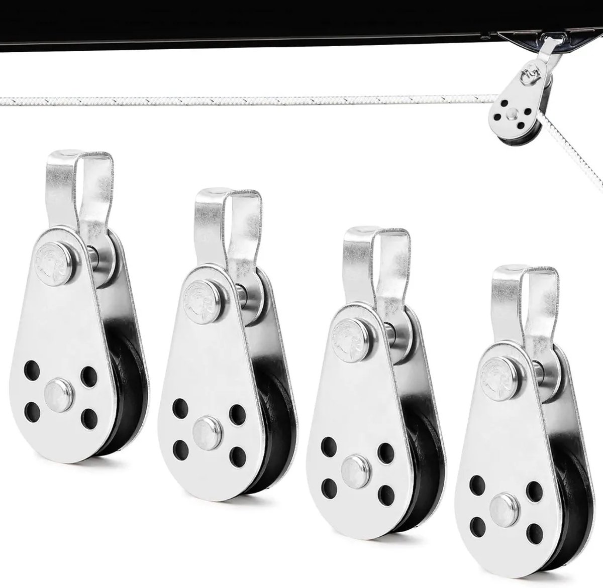 Een set van 4 roestvrijstalen katrollen – Geschikt voor touwen van 2-8 mm – Geschikt voor zeilen/jachtsport/fitness/zonbescherming