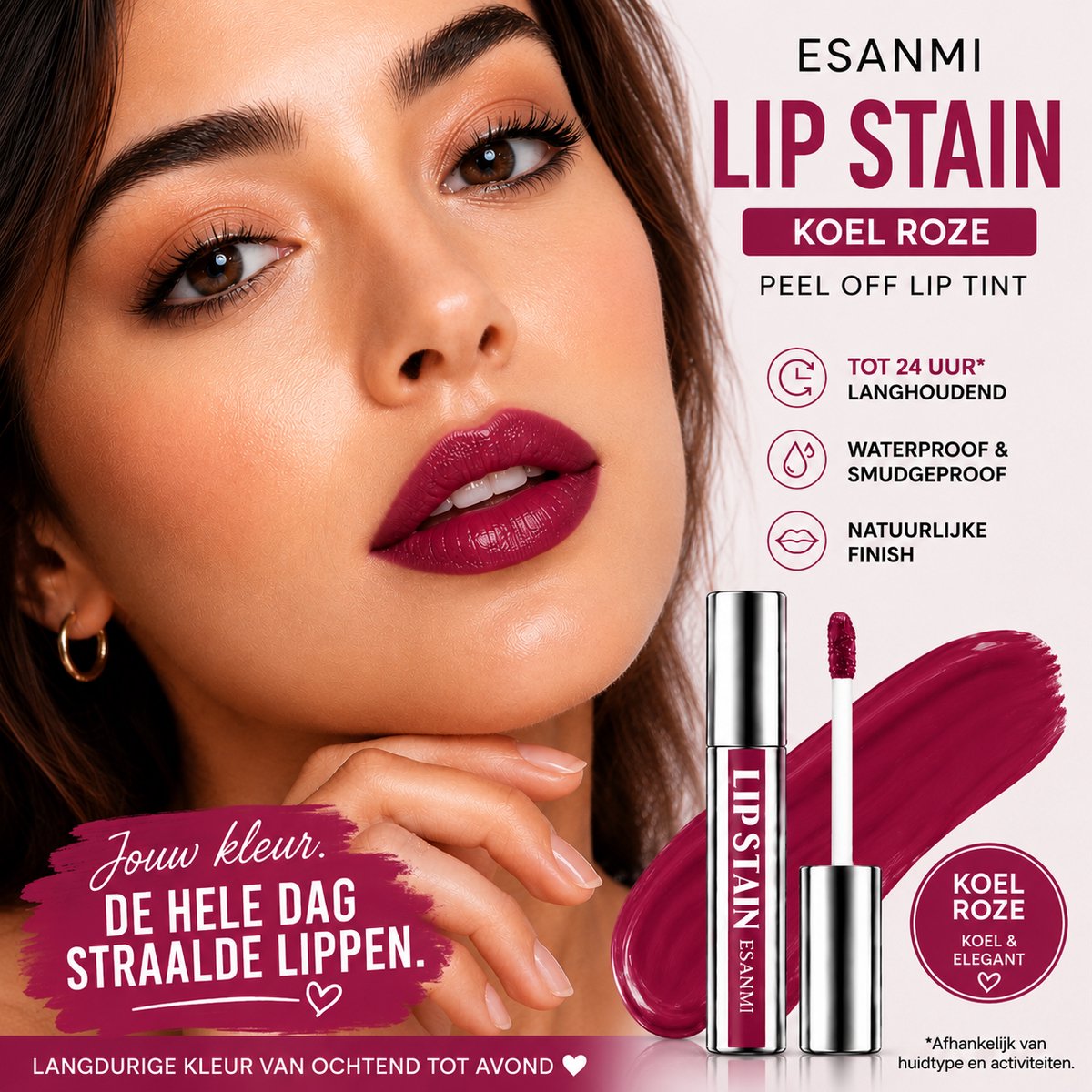 Lip Stain - Koel Roze – Waterproof Peel Off Lip Tint – Complete Set - Tot 24 Uur Perfecte Lipkleur – Smudgeproof – ESANMI