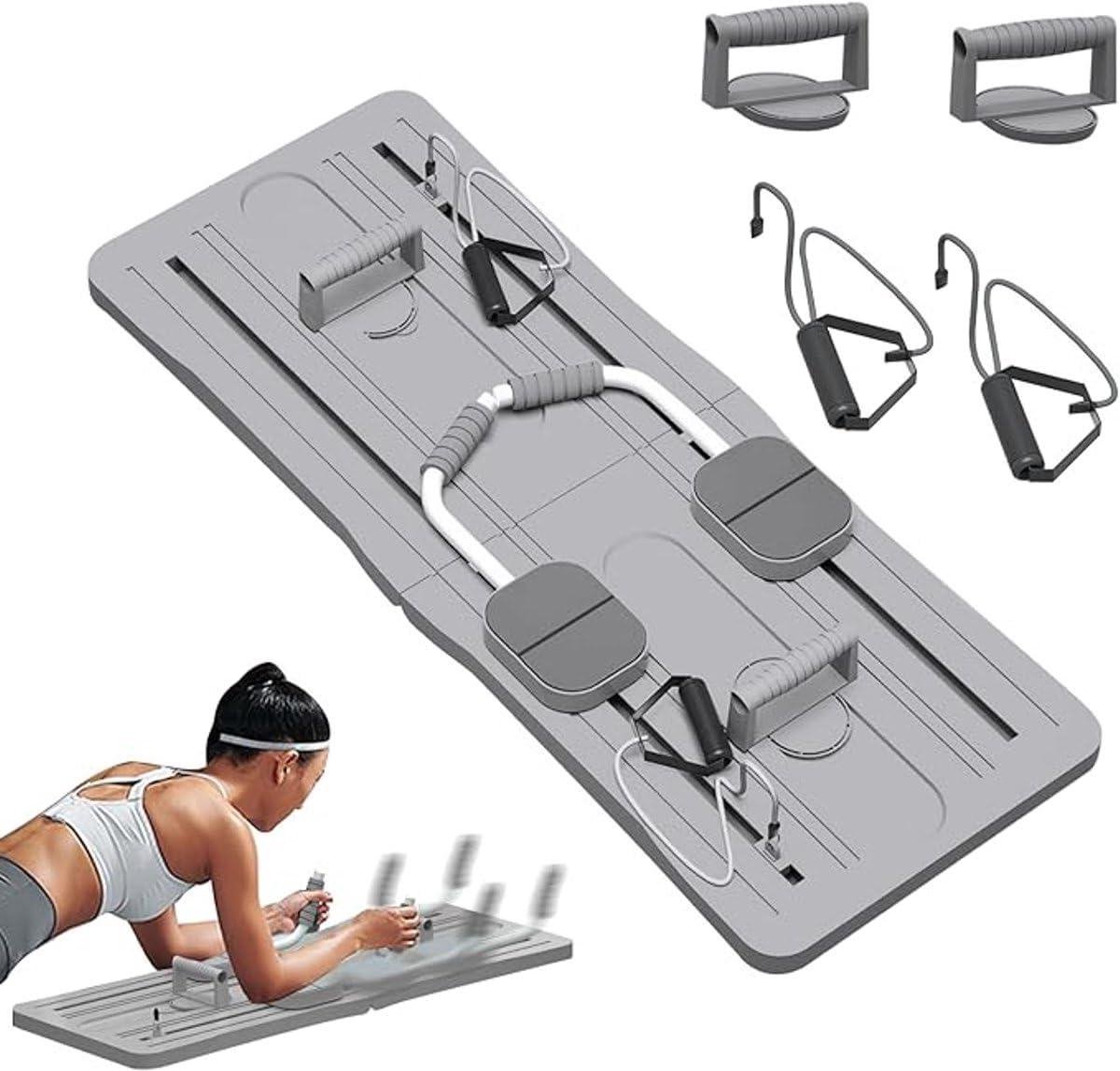 Pilates Board - Fitness Trainer - Full Body Workout - Verstelbare Weerstand - 106 x 41 cm - Wit/Grijs