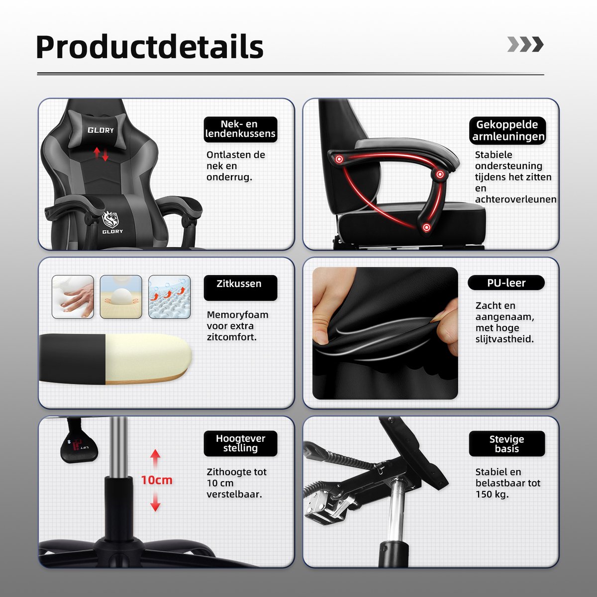 Fukstern Gaming Stoel Ergonomisch met Verstelbare Rugleuning - afbeelding 2