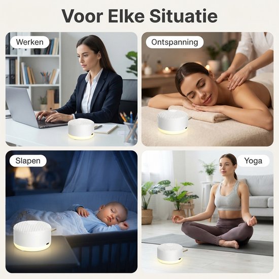 White noise machine - Witte ruis apparaat - TENZHVXI® - 12 geluiden - 20 uur batterijduur - 3 lichtintensiteitsniveaus - Draagbaar - Timer - Oplaadbaar - Geheugenfunctie - Slaapbevorderend - Voor thuis en op reis - Wit — afbeelding 2
