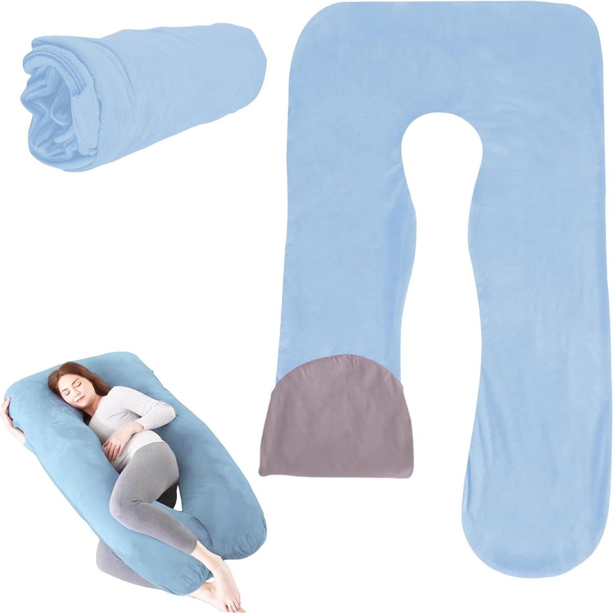 Zwangerschapskussenhoes - U-vormige hoes - Comfortabel slapen - Machinewasbaar ontwerp - 140 x 80 cm - Blauw grijs