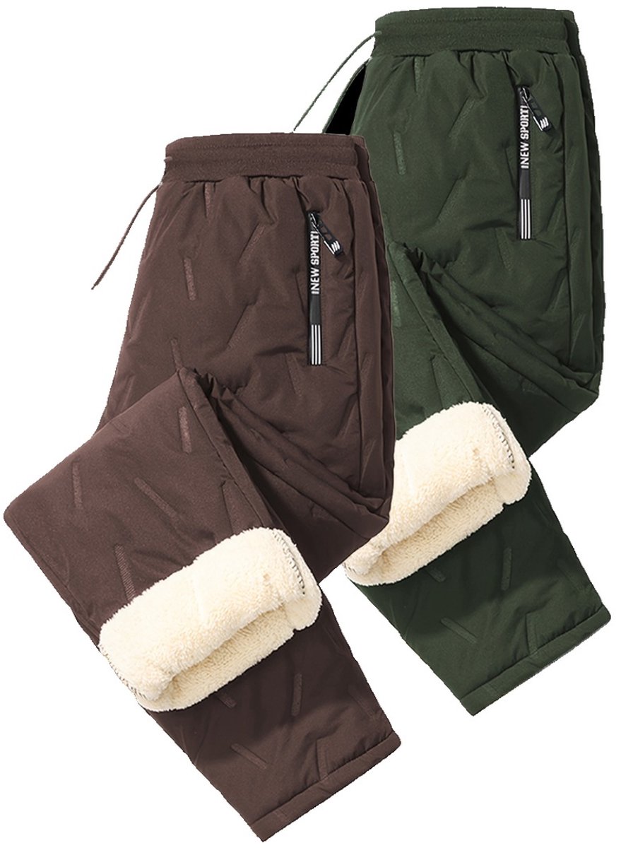 Currero Warme Broek Heren Thermo Fleece Winterbroek Joggingbroek Sweatpants + Groen