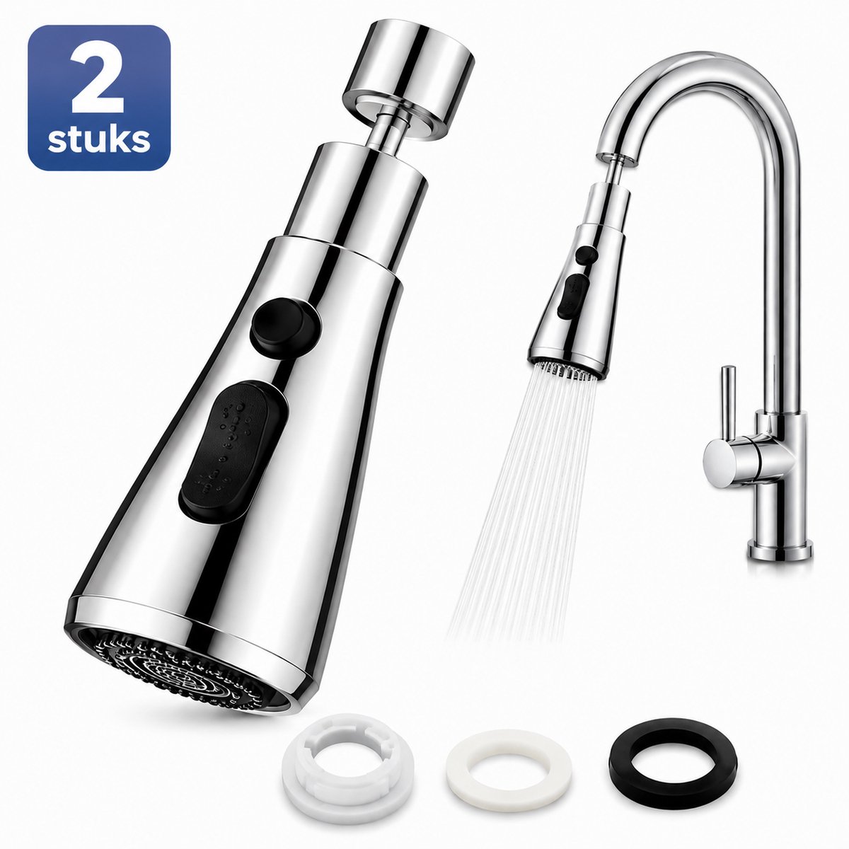Kraanbeluchter 360° Draaibaar - 2 Waterstanden - Waterbesparend Kraanopzetstuk voor Keuken en Wastafel - Set van 2