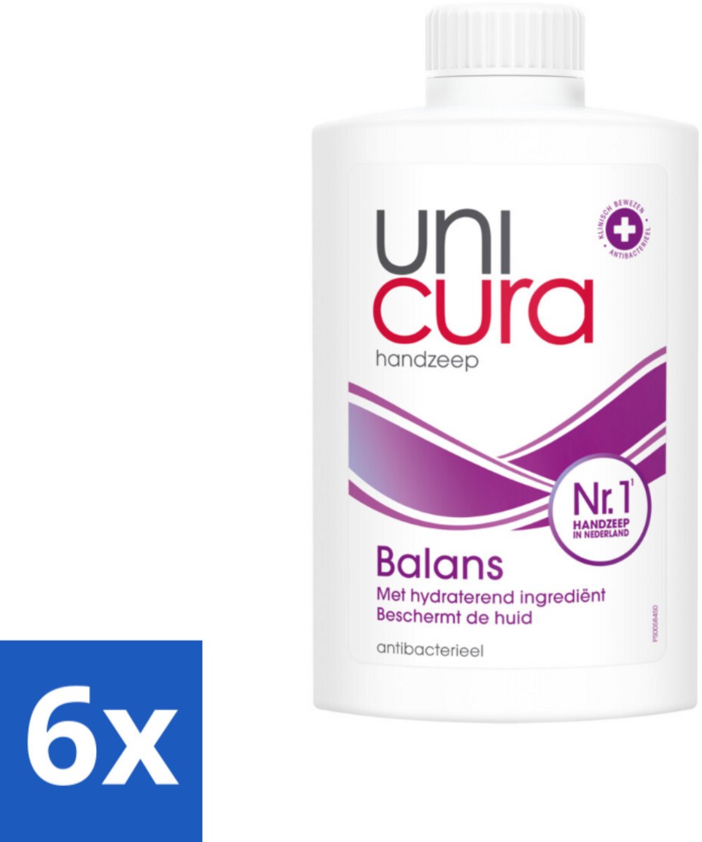 6 x Unicura – Vloeibare Zeep Navulling – Balans – 250 ml - Handzeep - Antibacterieel - Handhygiëne - Hand Reinigen - Zeep Dispense