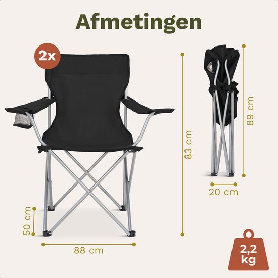 TRVLMORE Campingstoelen - Opvouwbaar - 2-Pack - 120KG Draagvermogen - Incl. Draagtas - Klapstoel - Visstoel - Kampeerstoel - Vouwstoel - Zwart van Merkloos — afbeelding 4