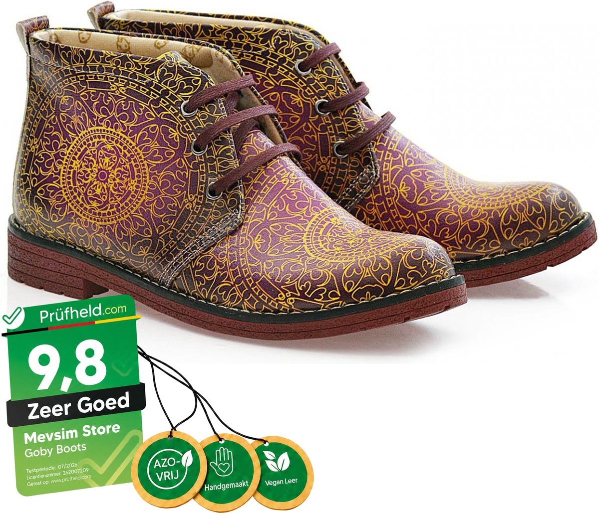 Goby Mandala Dream Dames Enkellaars – Handmade – Vegan Leer – Maat 40