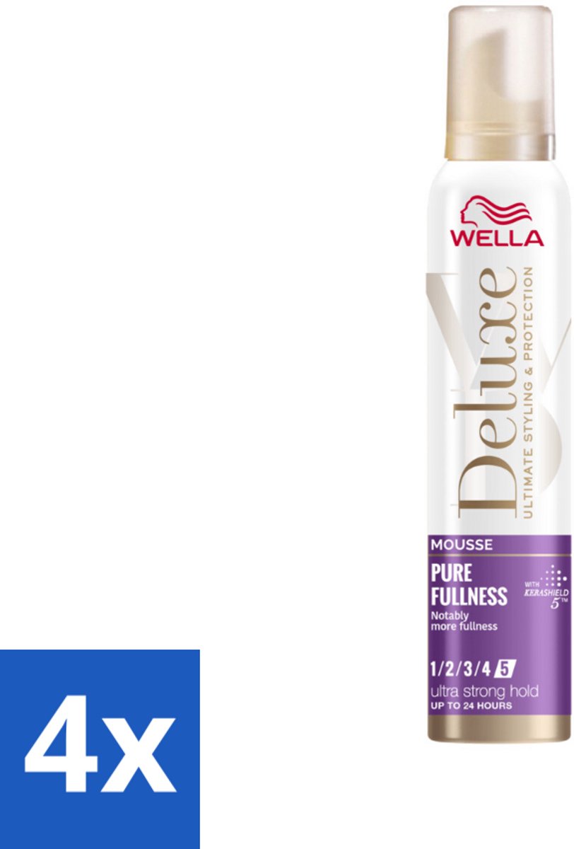 4 x Wella – Deluxe Pure Fullness – Haarmousse – 200 ml - Haarmousse - Volume - Haarbescherming - Kerashield 5 - Anti-pluis