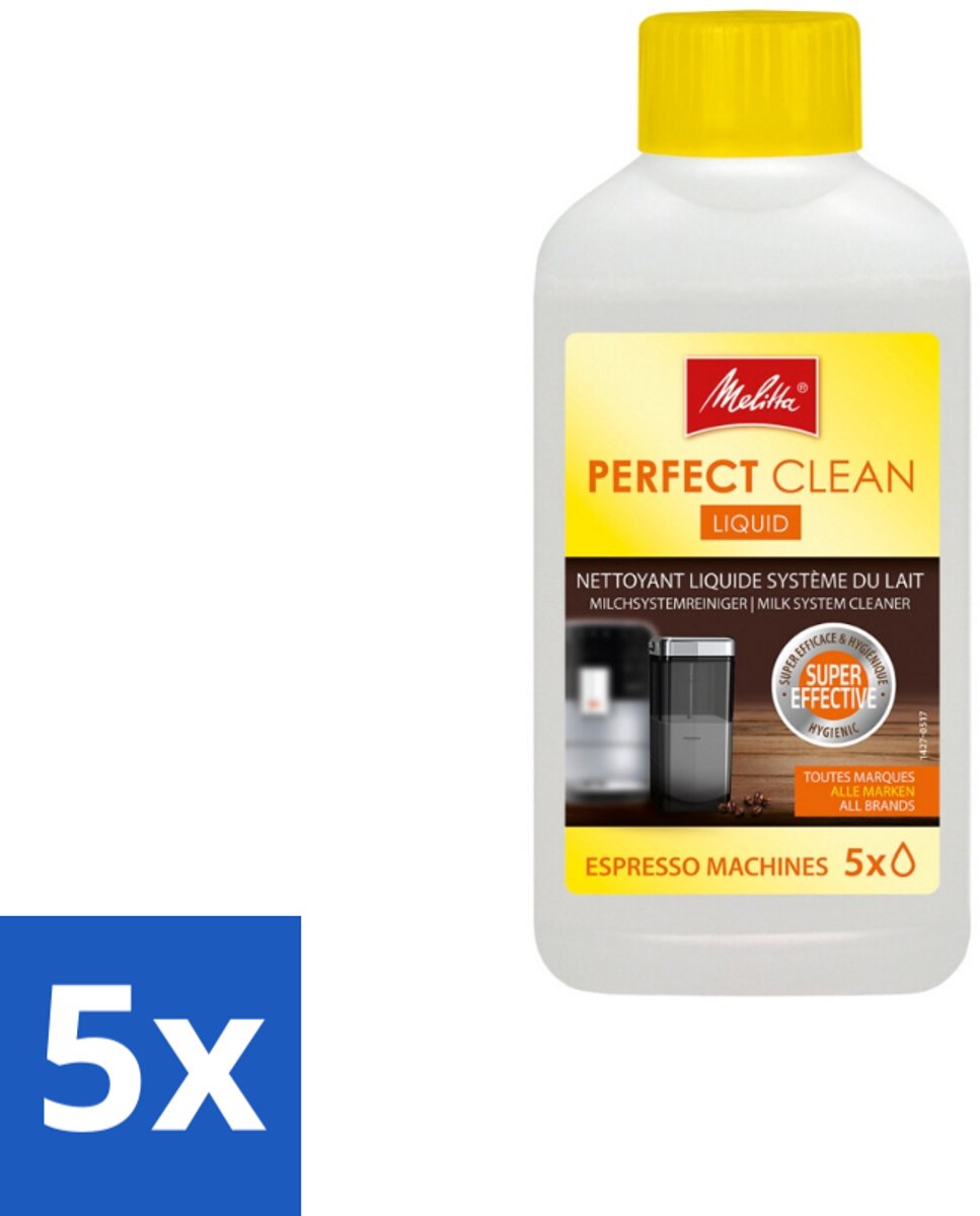 5 x Melitta - Perfect Clean – Melksysteemreiniger – Voor volautomatische espressomachines – 250 ml - Kabel - Kabels - Kabelsysteem - Kabelsysteem
