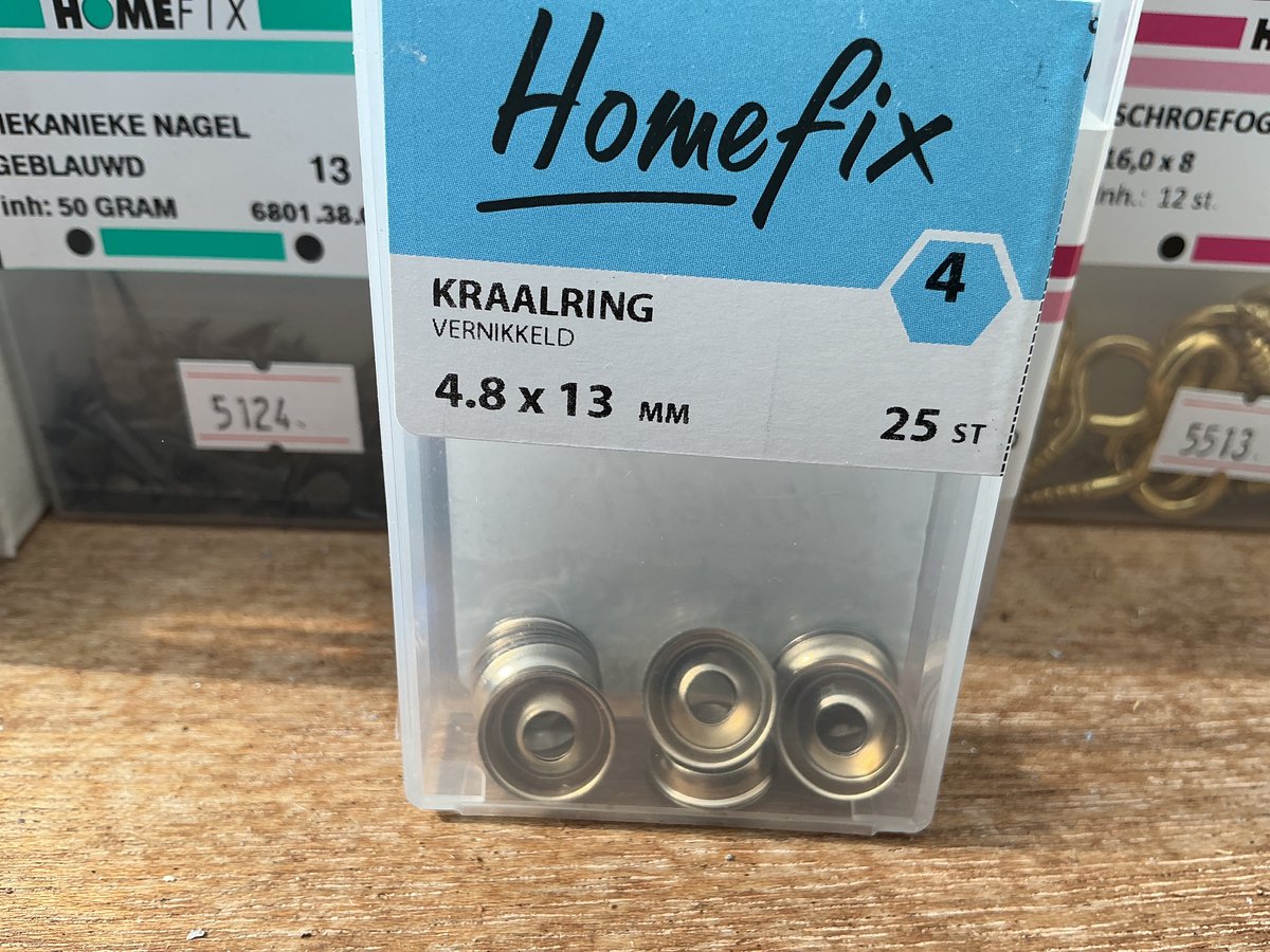 Kraalringen. Messing/Vernikkeld. 4,8 x 13 x 2,7 mm. 25 stuks. Homefix
