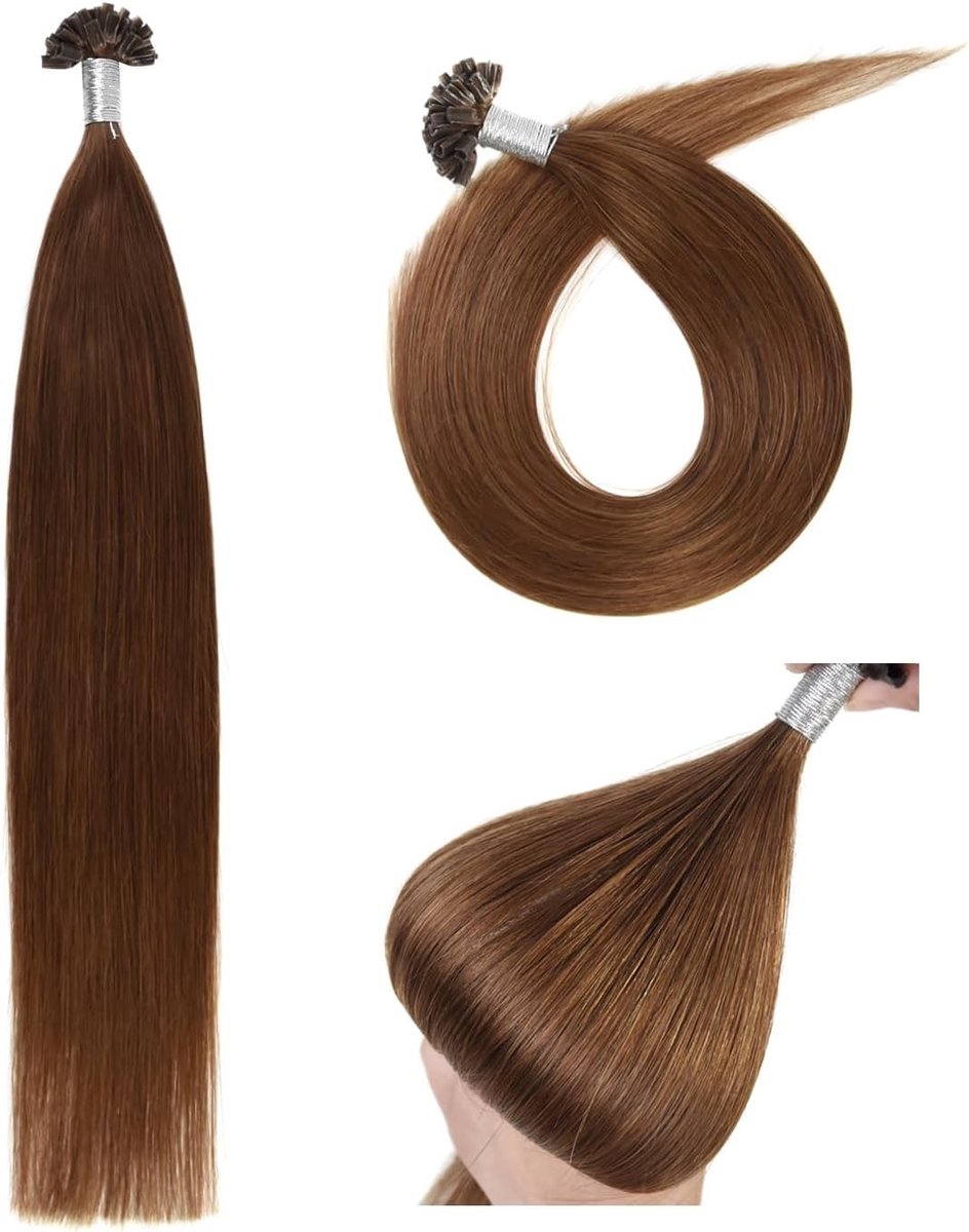 Keratin Bondings U-Tip Haarextensions van Remy Haar in Lichtbruin, 50 g, Perfect voor Volumineuze Haarstijl
