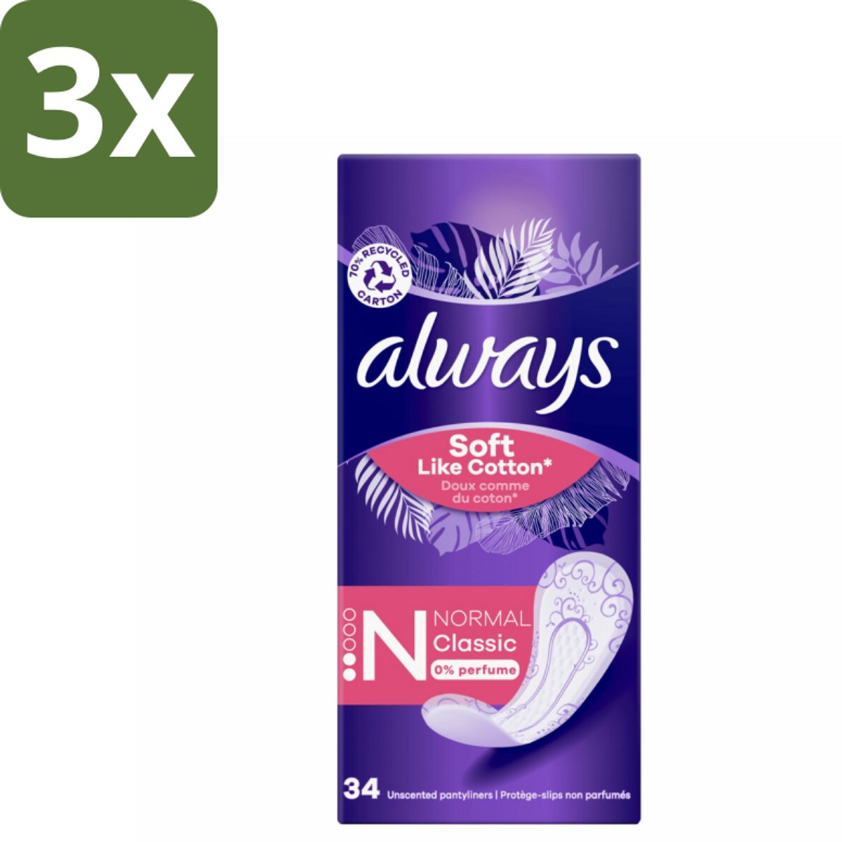 3 x Always – Inlegkruisjes – Discreet Normal – 34 stuks per verpakking - Kabel - Kabels - Kabelsysteem - Kabelsysteem