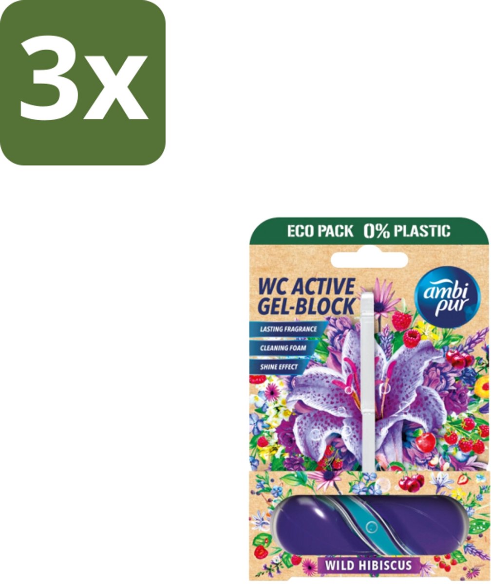 3 x Ambi Pur – Toiletblok – Wild Hibiscus – 45 g - Toiletblok - Toiletverfrisser - Geur In Toilet - Fris Toilet - Kalkaanslag Voorkomen