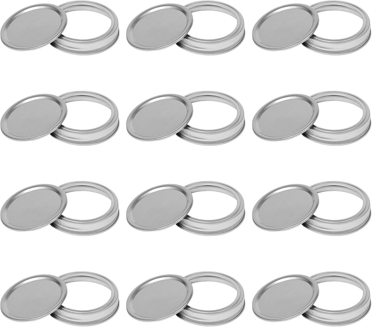 Set van 12 Levensmiddelenopslagdeksels voor Mason Jars - Lekvrije Glazen Deksels met Rubberringen voor Bewaren en Inmaken