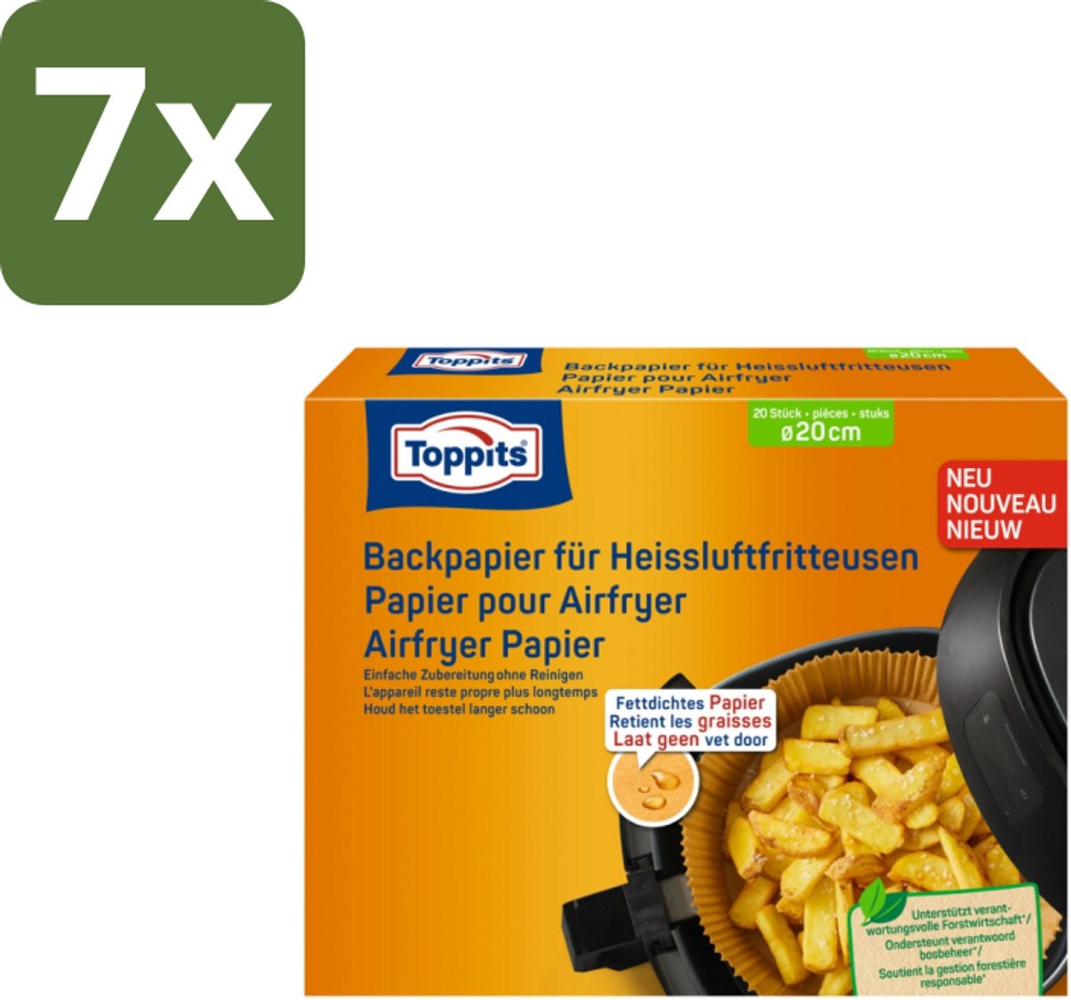 7 x Toppits – Airfryer Papier – 20 cm – 20 Zakjes - Koffiezetapparaat