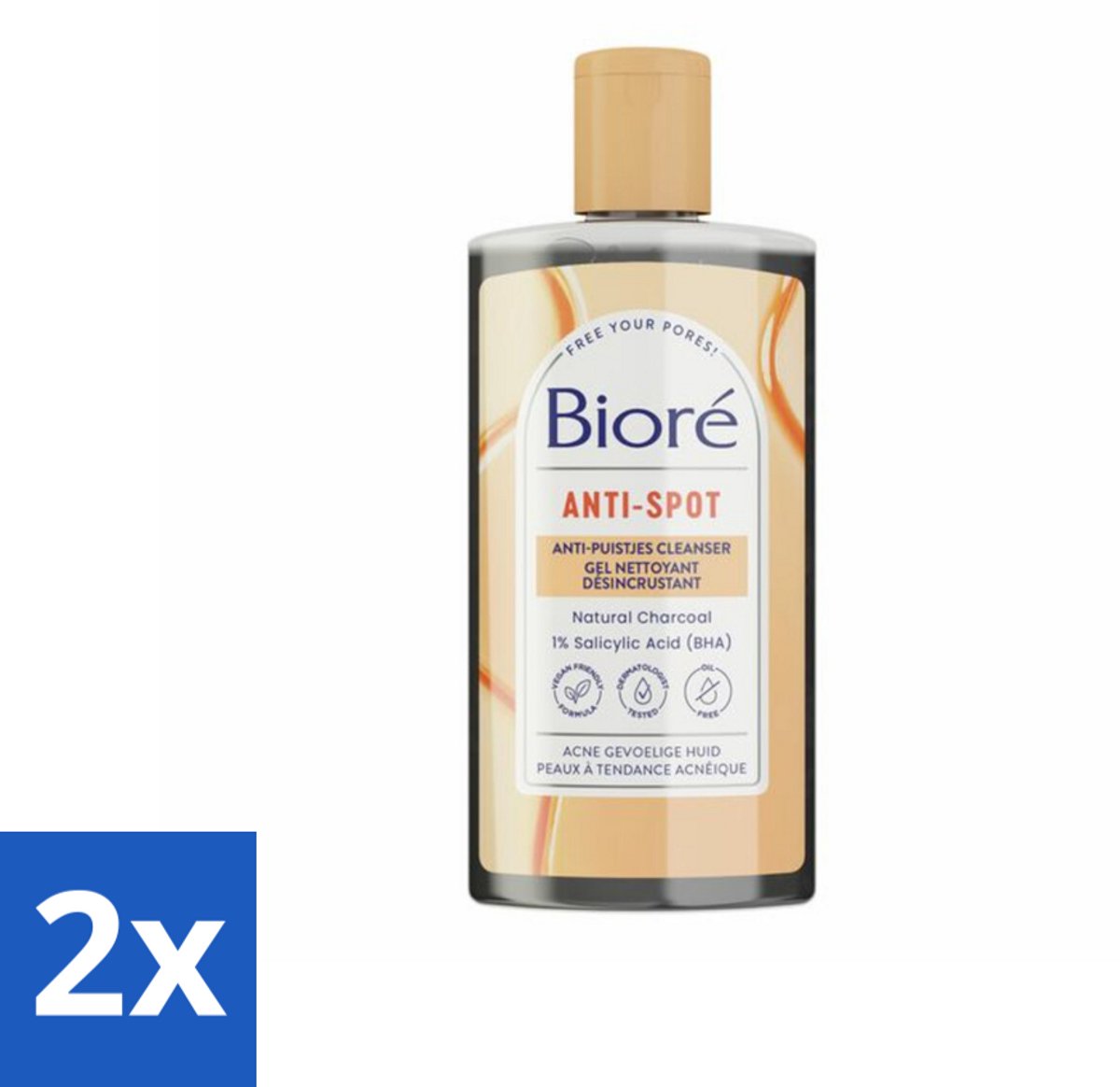 2 x Bioré – Houtskool Anti-Puistjes Reinigingsgel – Gezichtsreiniger – 200 ml - Houtskool Reinigingsgel - Puistjes Voorkomen - Gezicht Reinigen - Salicylzuur - Vet Huid Reinigen