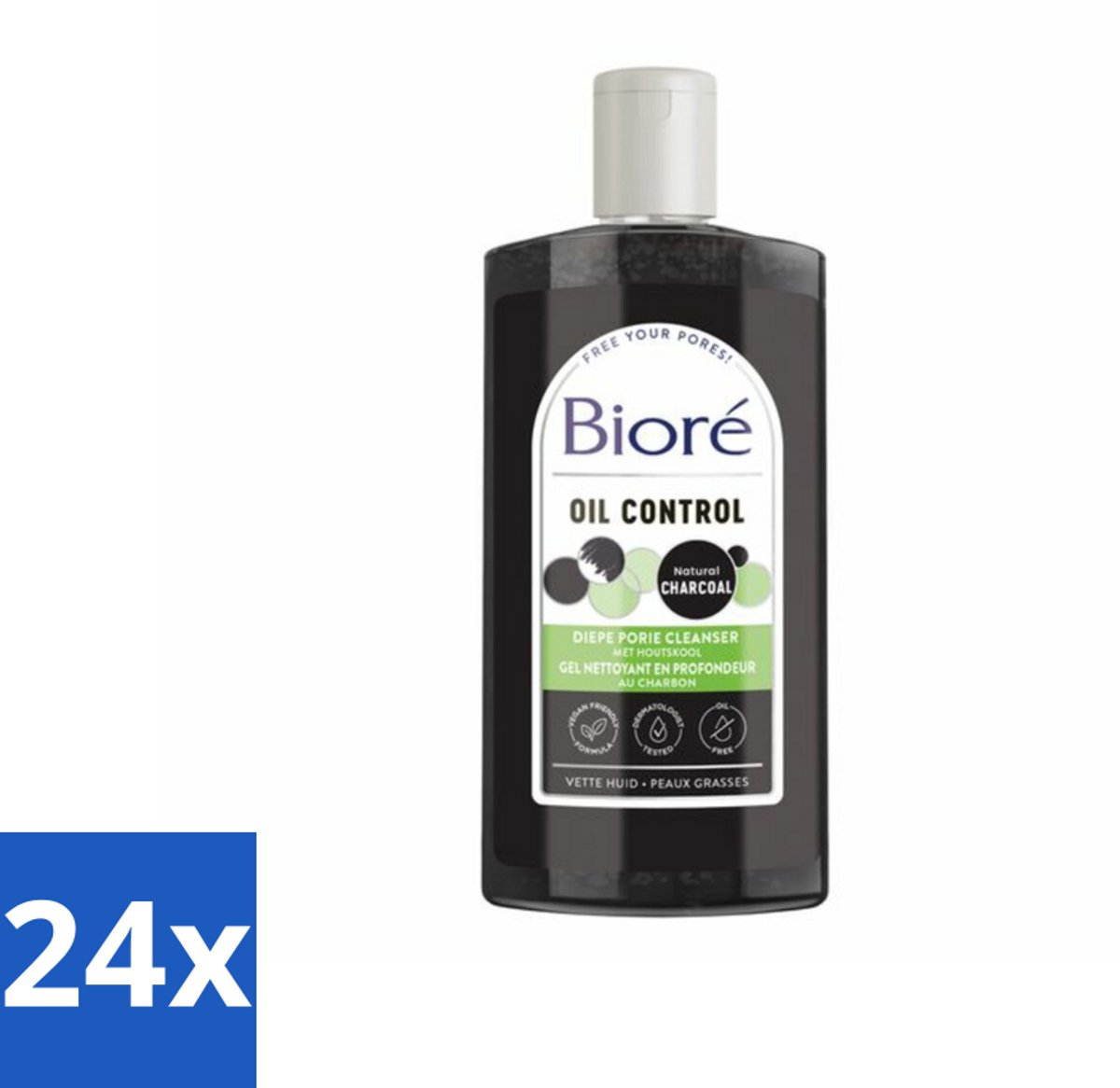 24 x Bioré – Houtskool Reinigingsgel – Gezichtsreiniger – 200 ml - Gezichtsreiniger - Houtskool - Diepe Reiniging - Vet Huid - Gecombineerde Huid