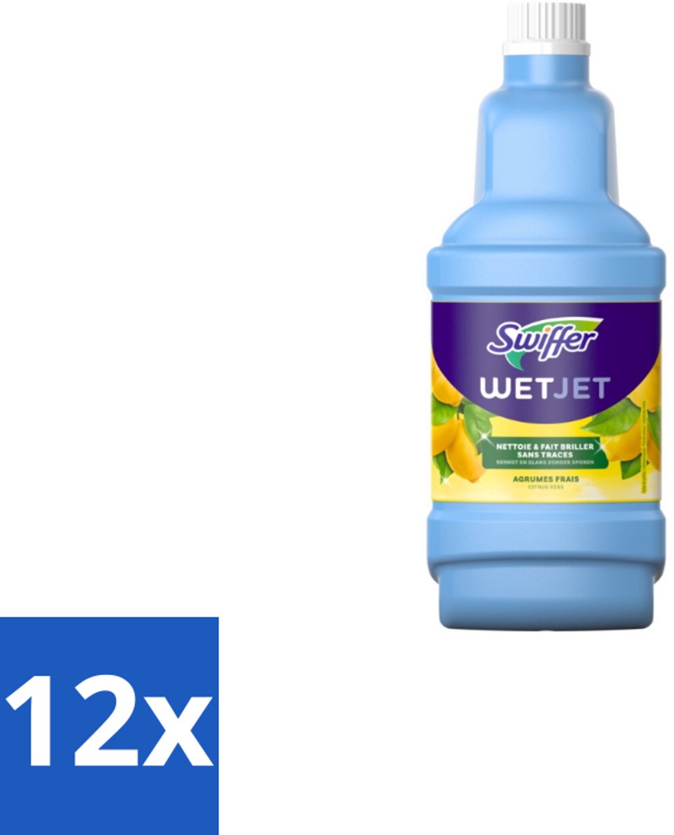 12 x Swiffer - WetJet Reinigingsmiddel – Dweilsysteem Navulling – Alles-in-één – 1,25 L - Vloerreiniging - Vet En Vlekken Verwijderen - Doekjes Met Vasthoudtechnologie - Spraymop - Dubbele Jetspray