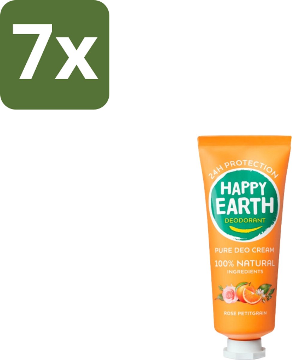 7 x Happy Earth – Deodorant Cream – 100% Natuurlijk Rose Petitgrain – 40 ml - 100% Natuurlijk - Deodorant Crème - Rose Petitgrain - Bloemige Geur - Huidvriendelijk