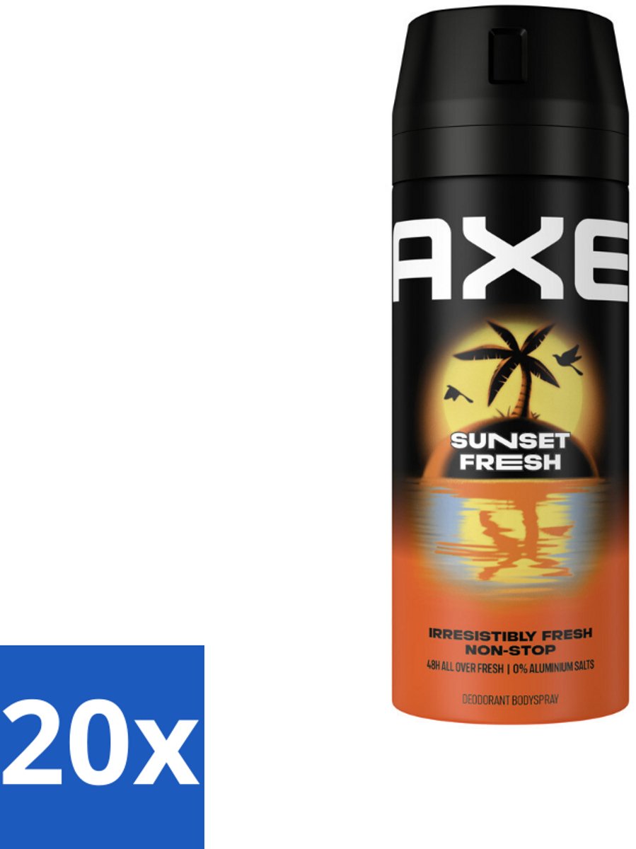 20 x Axe – Deodorant – Sunset Fresh – 150 ml - Axe Sunset Fresh Bodyspray - Frisse Bodyspray - Zink-zap Technologie - Anti-geur - Citrusgeur