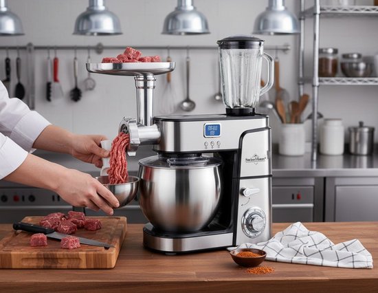 Swiss Haus® KM2207BG Keukenmachine - 1500W Keukenrobot - 7.0L RVS Mengkom - Met Blender 1.5L & Vleesmolen - Foodprocessor met Timer & LED Display - RVS van Merkloos — afbeelding 2