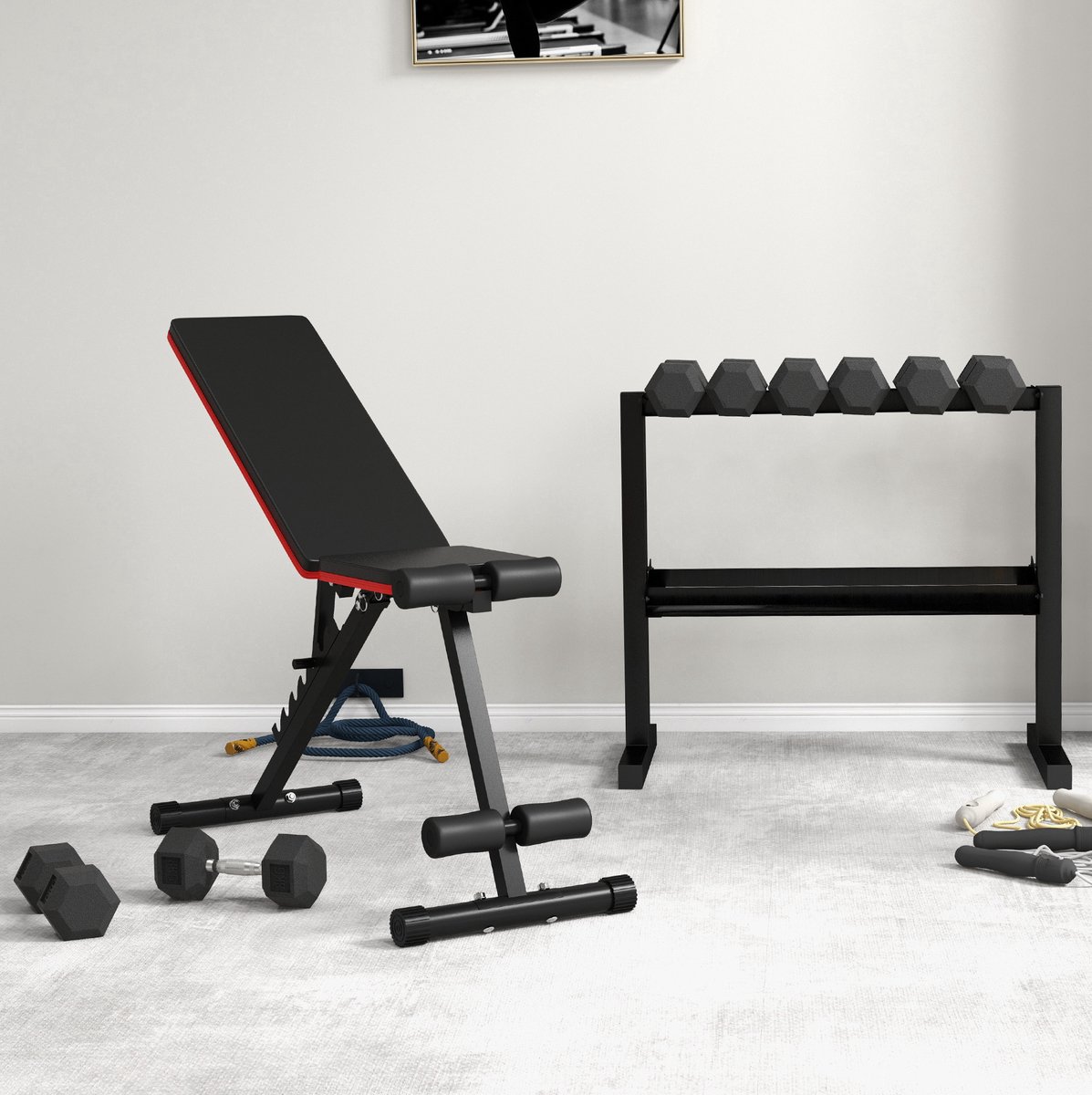 REDOM - Hexagonale dumbbellset - Zeshoekig antirolontwerp - Geribbelde handgrepen - Gietijzer en rubber - 2 x 8 kg - 31 x 27 x 13,7 cm