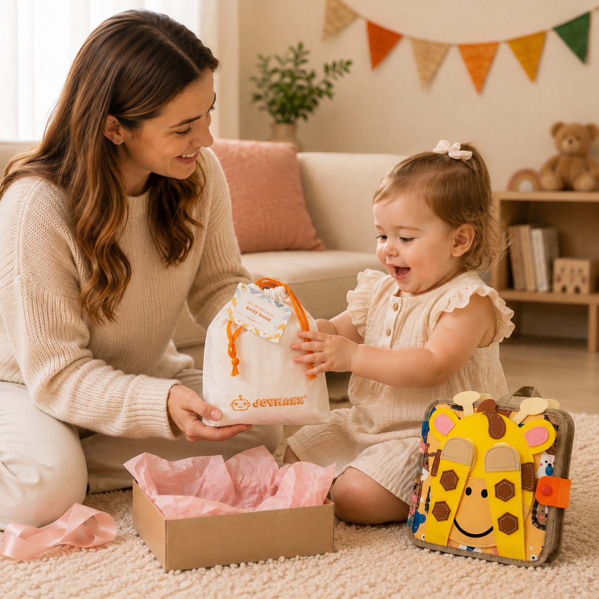 Joymaxx® Busy board book -Activiteitenboek Giraffe- Montessori speelgoed 2 jaar 3 jaar- Busy book - Baby speelgoed 6 maanden 1 jaar - Sensorisch Speelgoed Jongens en meisjes - Voor in de auto/onderweg- Sinterklaas Cadeau — cadeau in Spellen & Speelgoed - foto 8