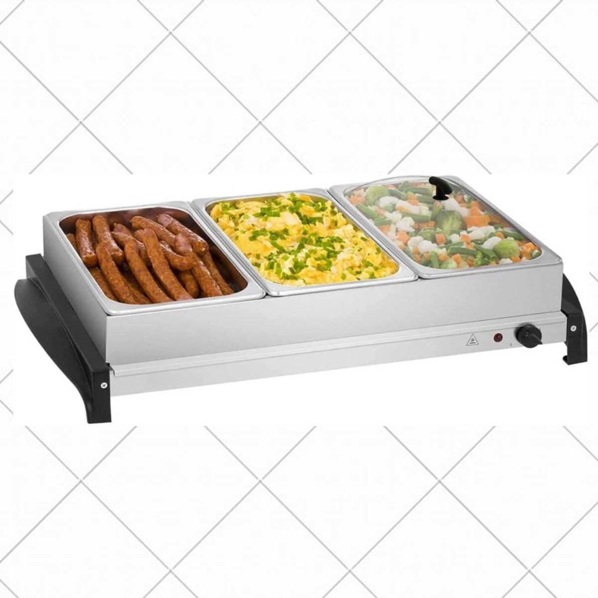 Zylo® Buffetwarmer - Warmhoudplaat - Chafing Dish - 3x2 Liter - 400w Chafing Dish - 64x39x19cm - Zilver