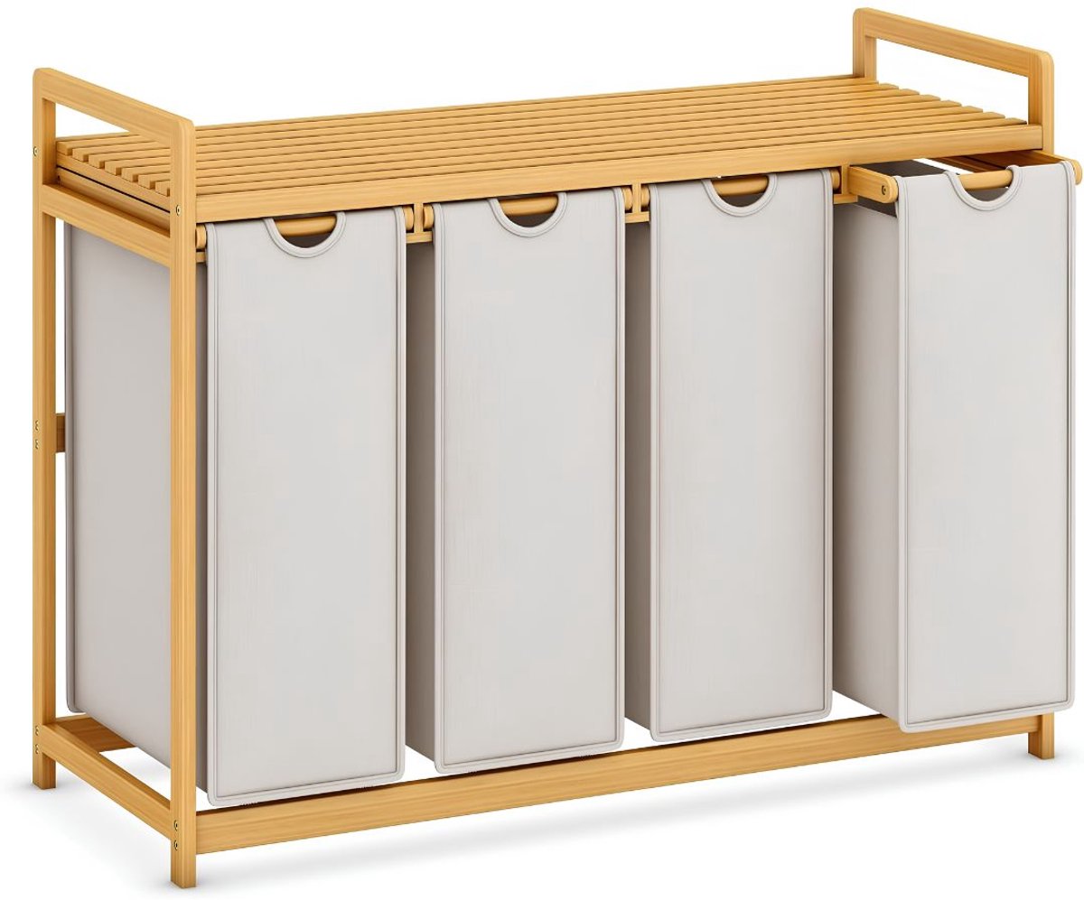 TYR® Wasmand - 200L - Wasmand 4 Vakken - Wasmanden - Lichtgrijs - 107cm x 42cm x 77cm