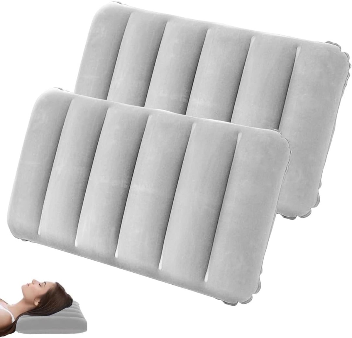Opblaasbaar Reiskussen - Grijs - 47 x 30 cm - Compact Buiten- en Reiskussen - Voor Strand, Reizen en Kamperen