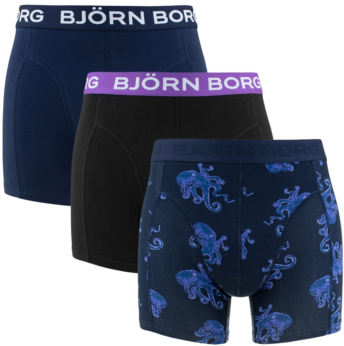 Björn Borg heren cotton stretch 3P boxers basic print blauw & zwart