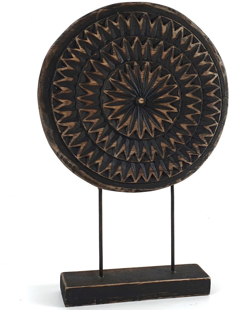 Ornament op voet - 38x25 cm - Black wash / naturel - zwart - hout - Woodart