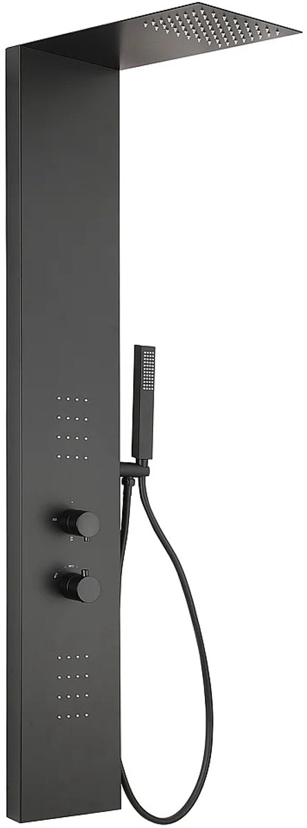 Vente-unique Douchekolom met hydromassagesysteem en thermostatische kraan - Zwart mat - B20 x H140 cm ZAZIA