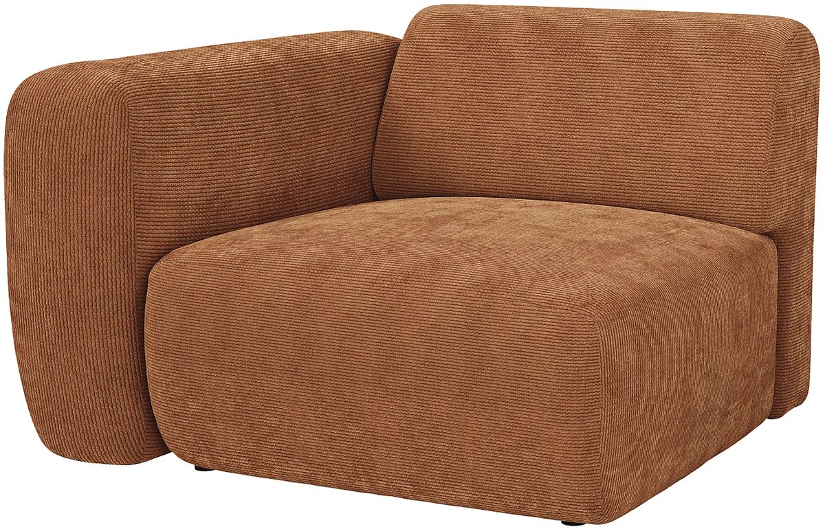 Vente-unique Hoekmodule fauteuil links - Fijn ribfluweel - Terracotta - Maison Céphy POGNI