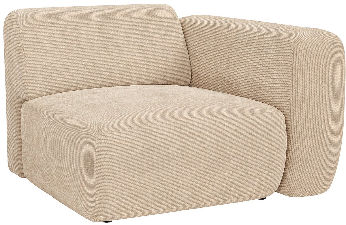 Vente-unique Hoekmodule fauteuil rechts in beige fijn ribfluweel van Maison Céphy POGNI