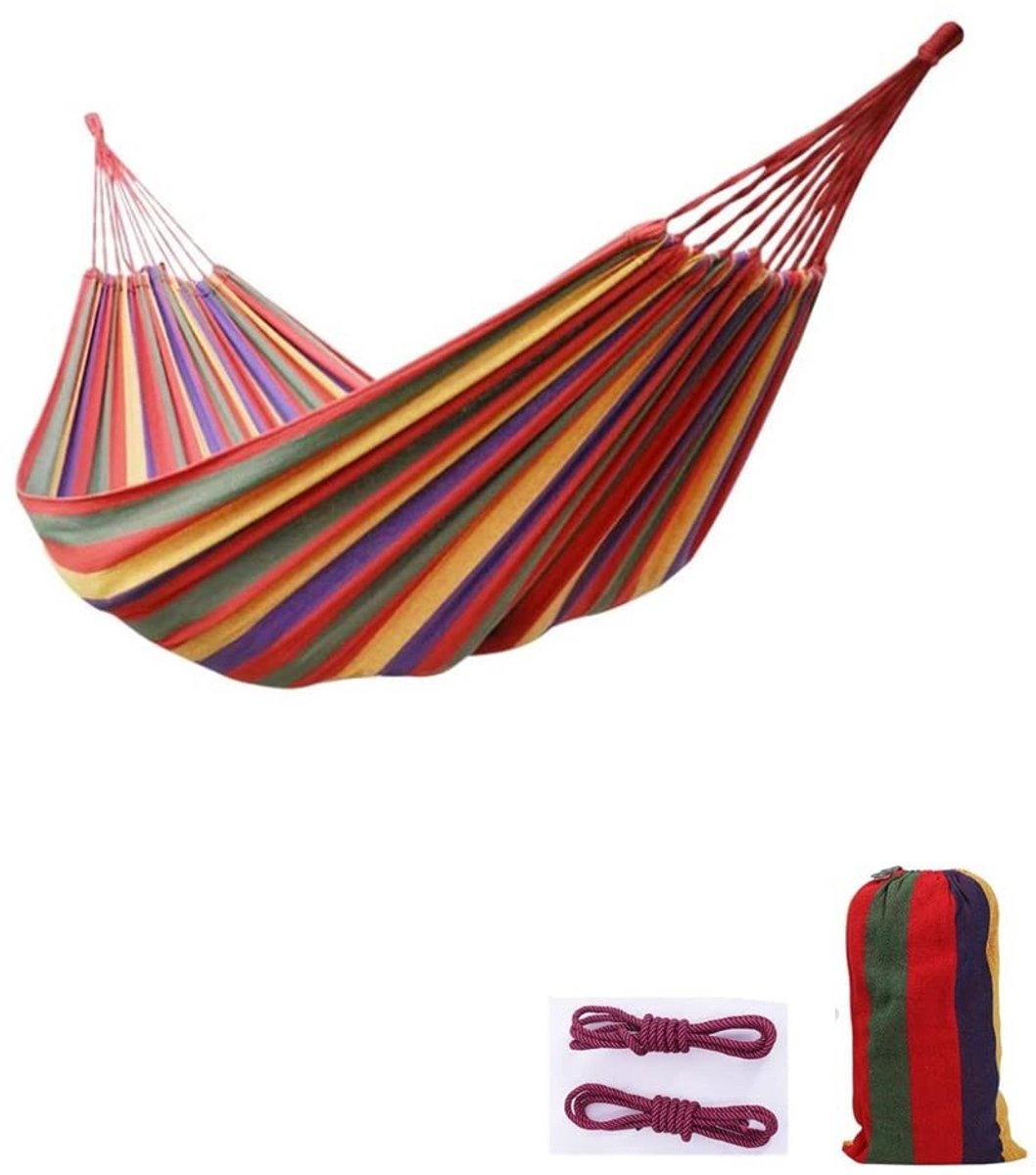 Elzusha - Outdoor Woven Cotton Hammock - 2 Persoons Campinghangmat met Draagtas, Rood (L)
