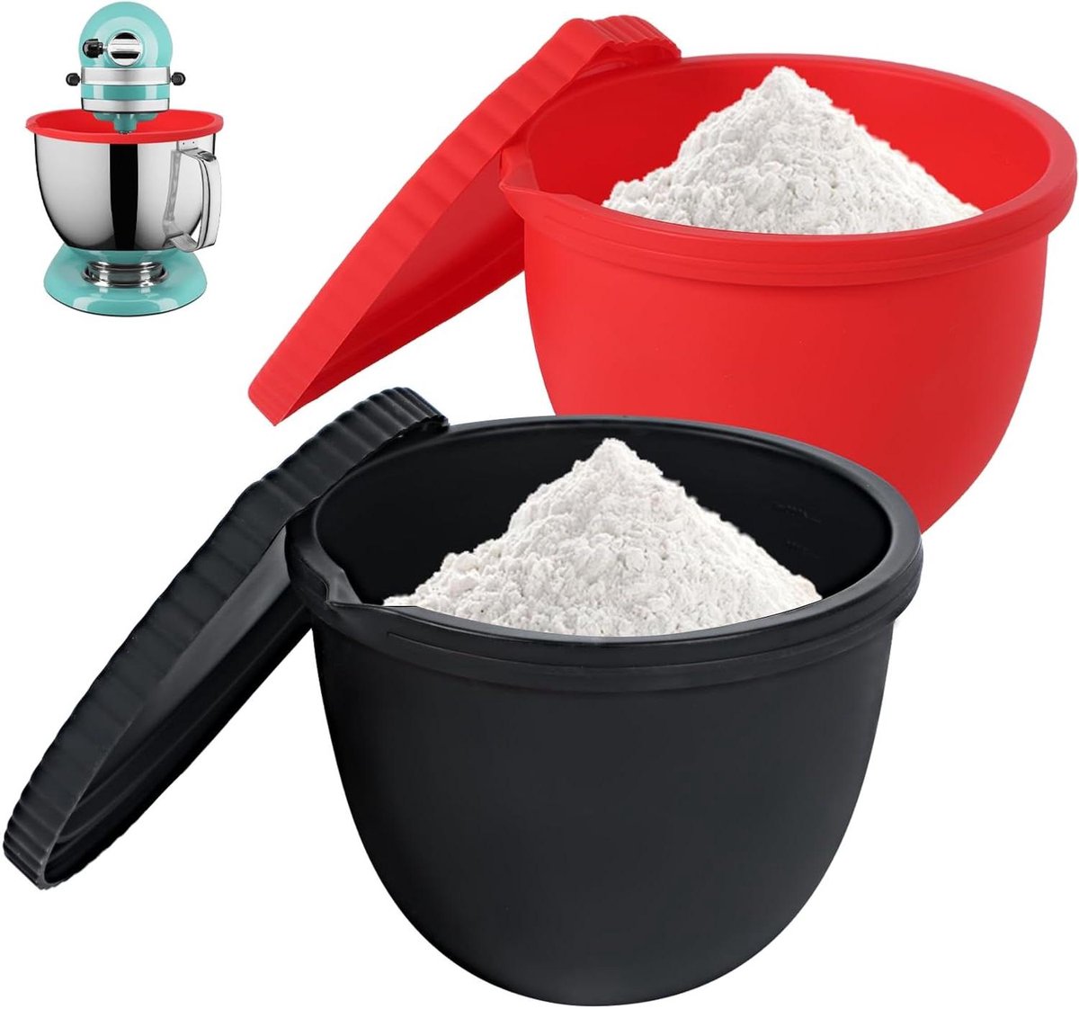 Siliconen Inzetstuk Set - Mengkom Liners - Schoon Bakken - Spatvrij en Precisie - Set van 2 - Zwart en Rood