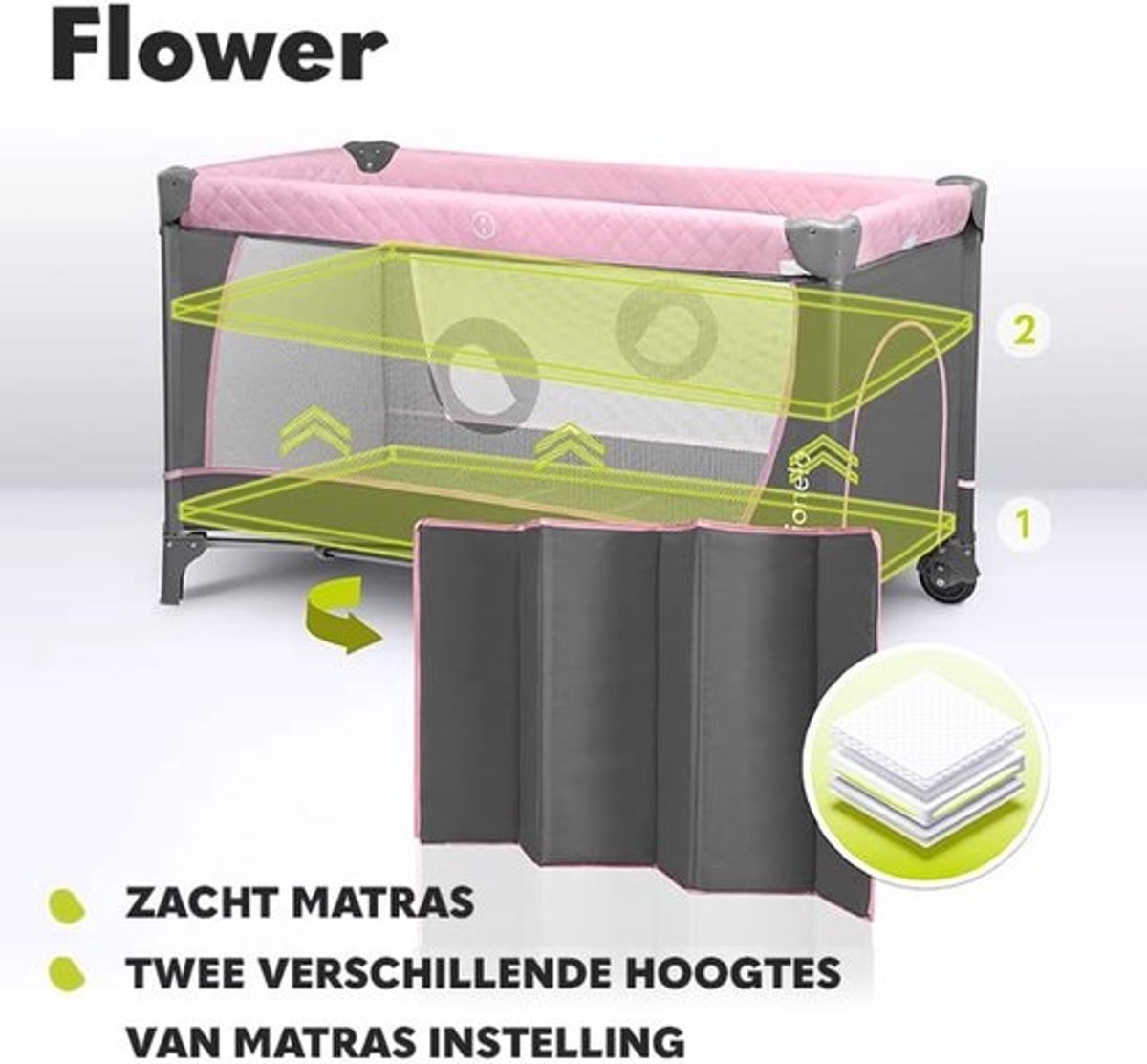 Opvouwbaar Campingbedje 2-in-1 met Matras en Verschoontafel - Roze