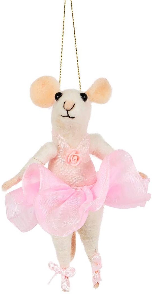 Elzusha - Vilt Ballerina Muis Hangdecoratie - Pastel Roze