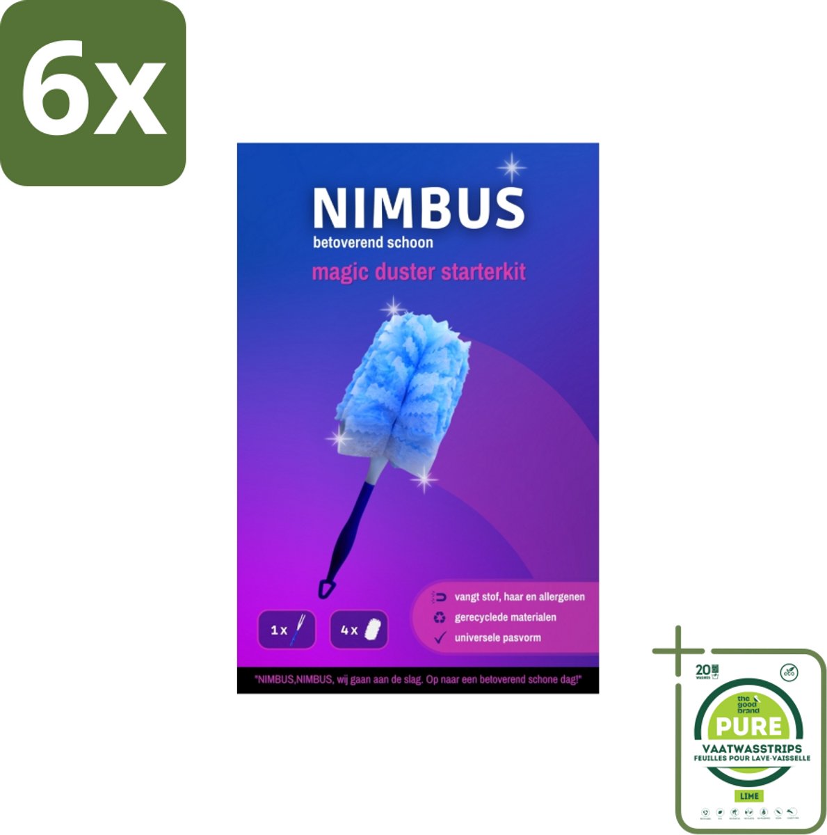 NIMBUS Magic Duster Starterkit Handvat + 4 Navullingen 1 set - Voordeelverpakking - 6 stuks - Schoonmaken - Stofvrij
