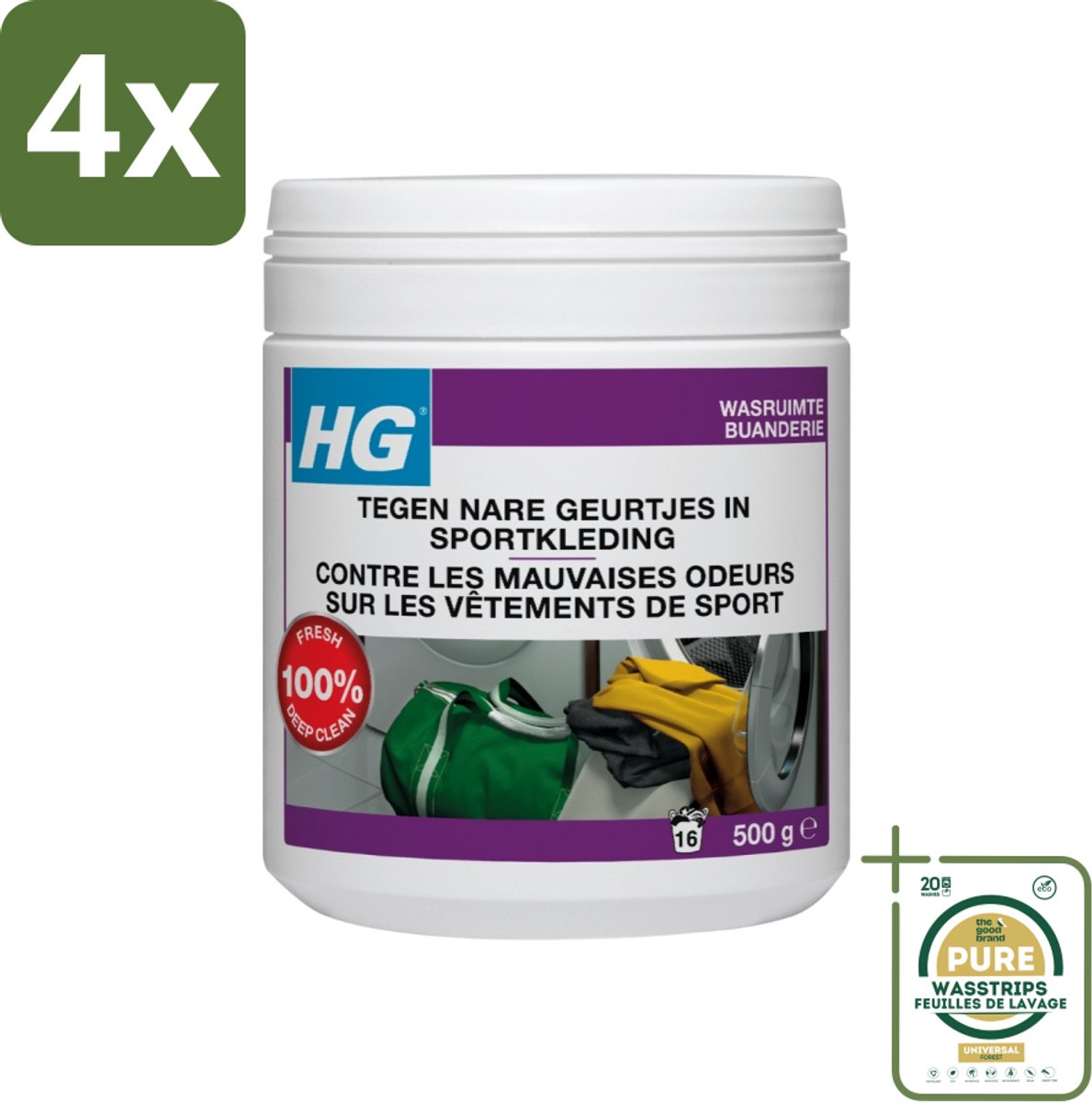 HG Wasmiddel Toevoeging Tegen Nare Geuren In Sportkleding 500 gr - Voordeelverpakking - 4 stuks - Nare geurtjes - Sportkleding geur