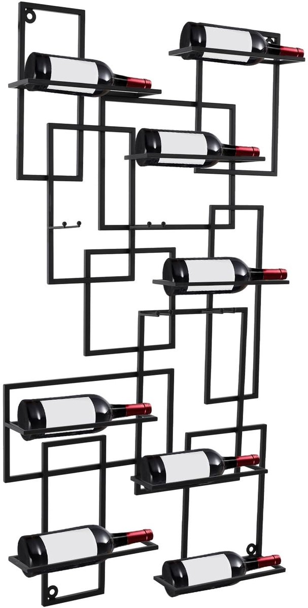 Elzusha - Wandplank met wijnrek - Geometrisch voor 10 flessen - 60 x 110 cm